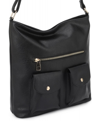 Front Pocket Large Crossbody Bag ZM20116 BLACK